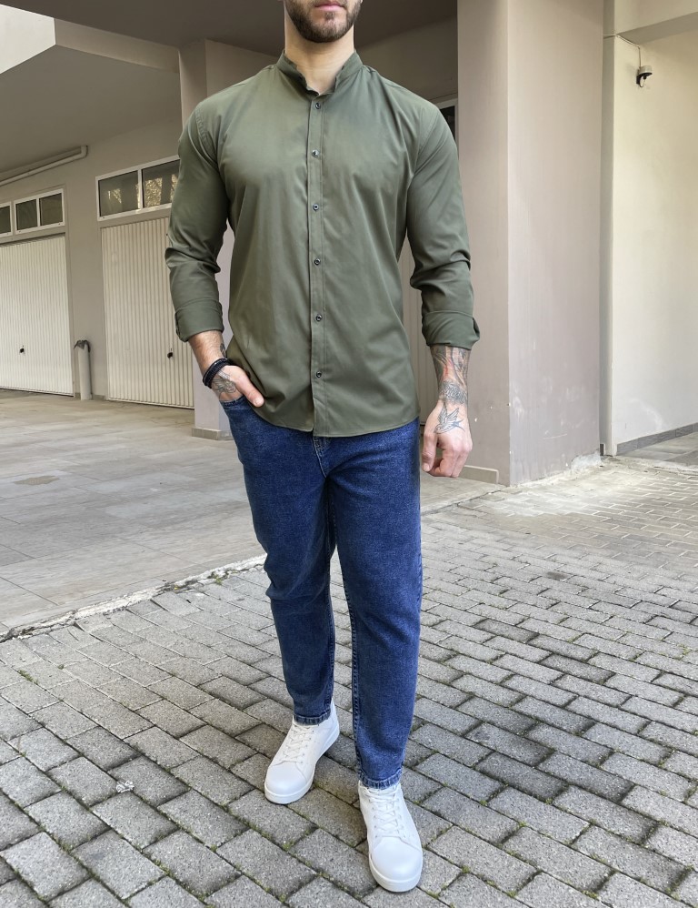 Ben Tailor ανδρικό χακί πουκάμισο με μάο γιακά 0589Q φωτογραφία